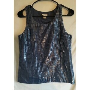 J. Crew Blue Tiered Blue Metallic Shimmer Tank Top Blouse Size 4